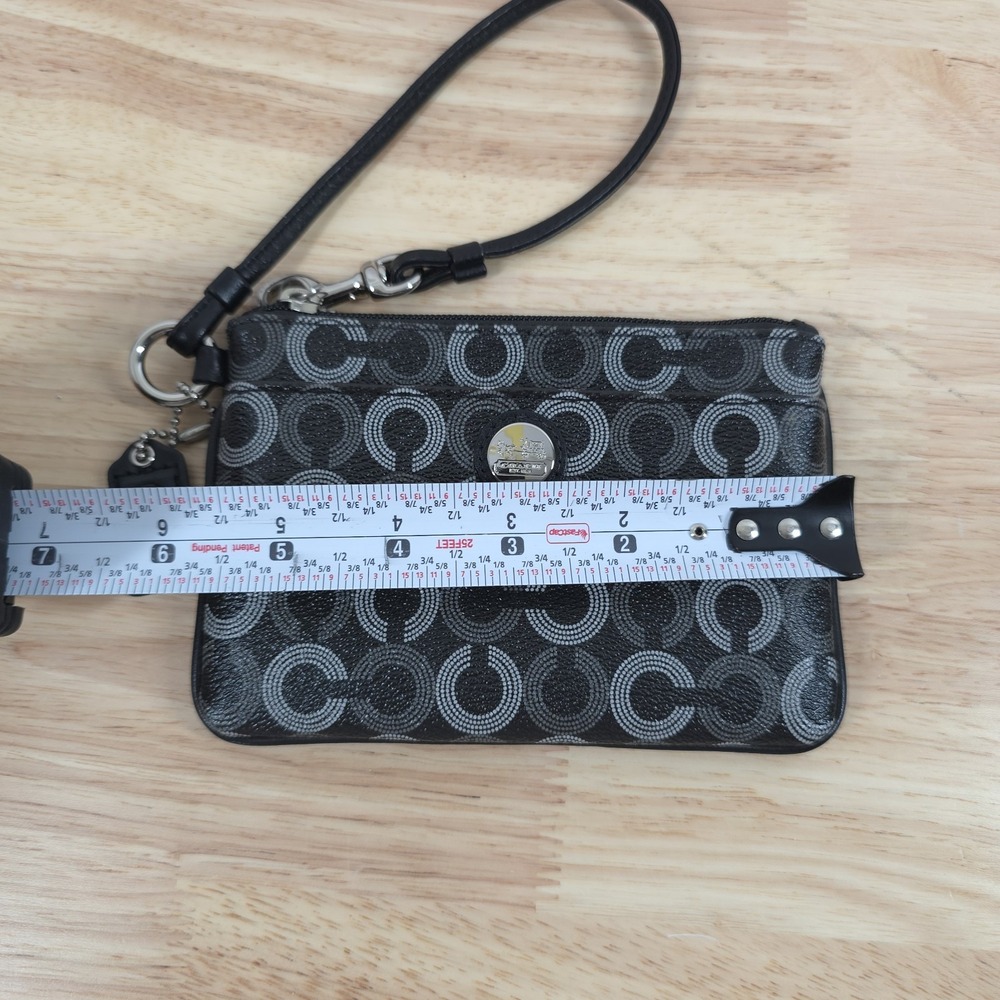 Coach Wristlet Coated Canvas Waverly Black White Dotted Art Signature C - Picture 9 of 10